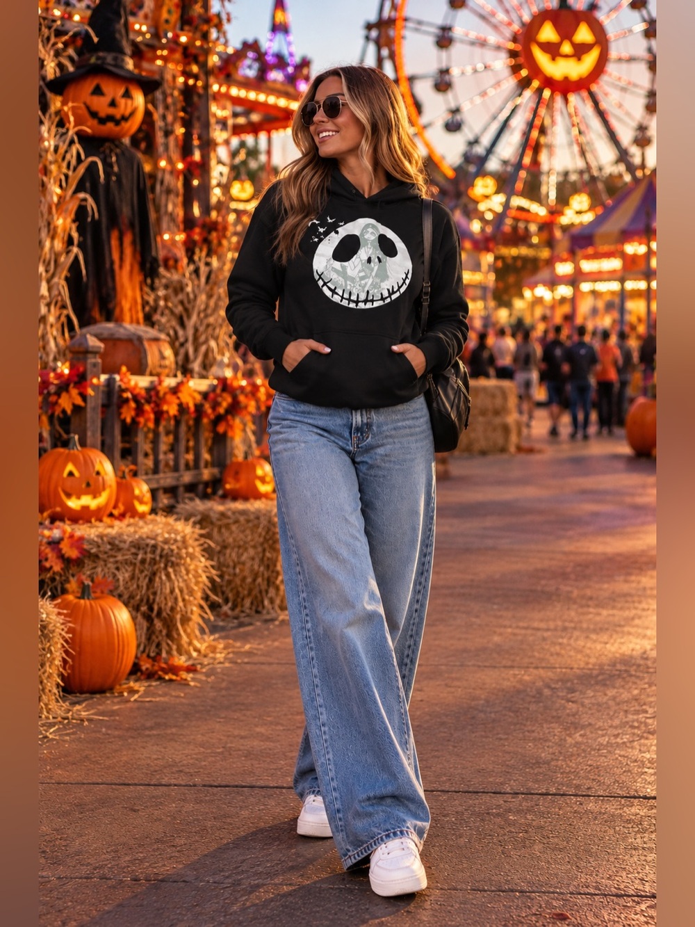 Old Navy Jack Skellington Nightmare Before Christmas Black Hoodie M NWT